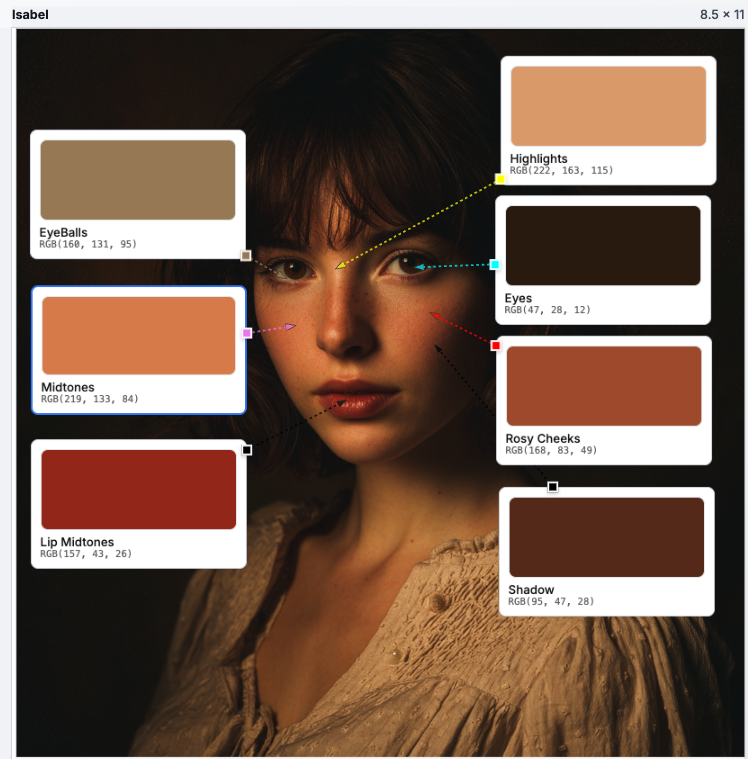 Art reference with extracted color swatches